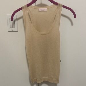 Malika Cashmere Racer Back Tank Top in Beige. Size XS.